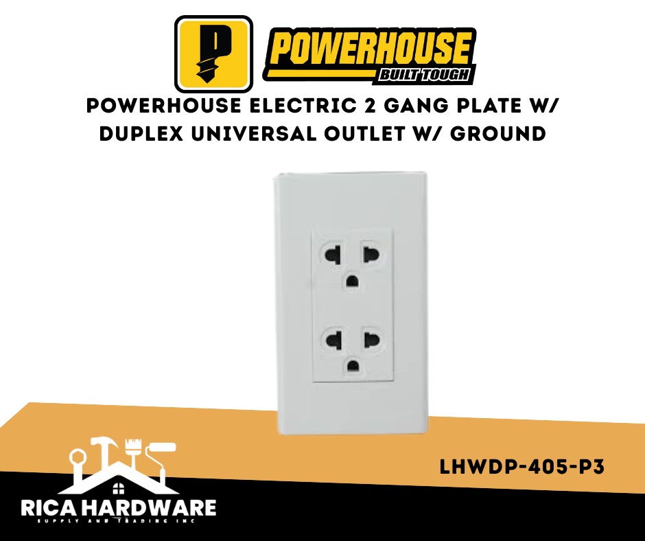 POWERHOUSE LHWDP-405-P3 ELECTRIC 2 GANG PLATE W/ DUPLEX UNIVERSAL OUTLET W/ GROUND