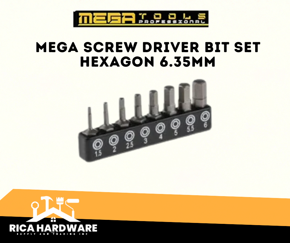 MEGA SCREW DRIVER BIT SET HEXAGON (6.35MM)