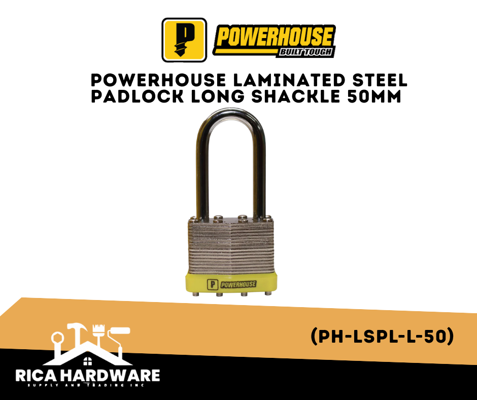 POWERHOUSE LAMINATED STEEL PADLOCK LONG SHACKLE 50MM (PH-LSPL-L-50)