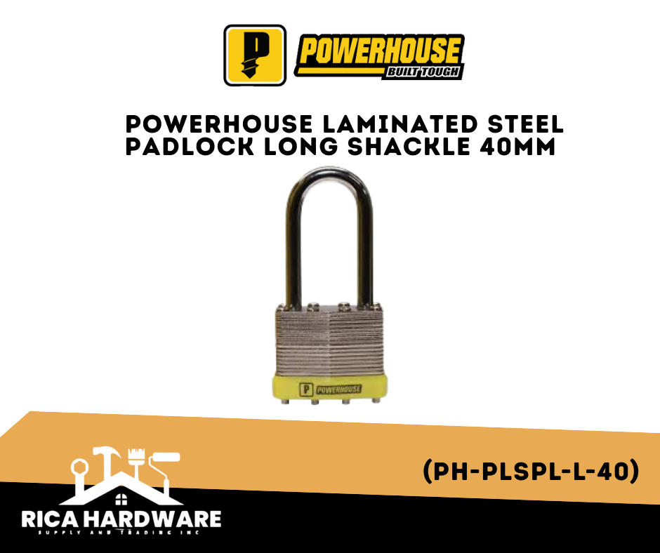 POWERHOUSE LAMINATED STEEL PADLOCK LONG SHACKLE 40MM (PH-PLSPL-L-40)