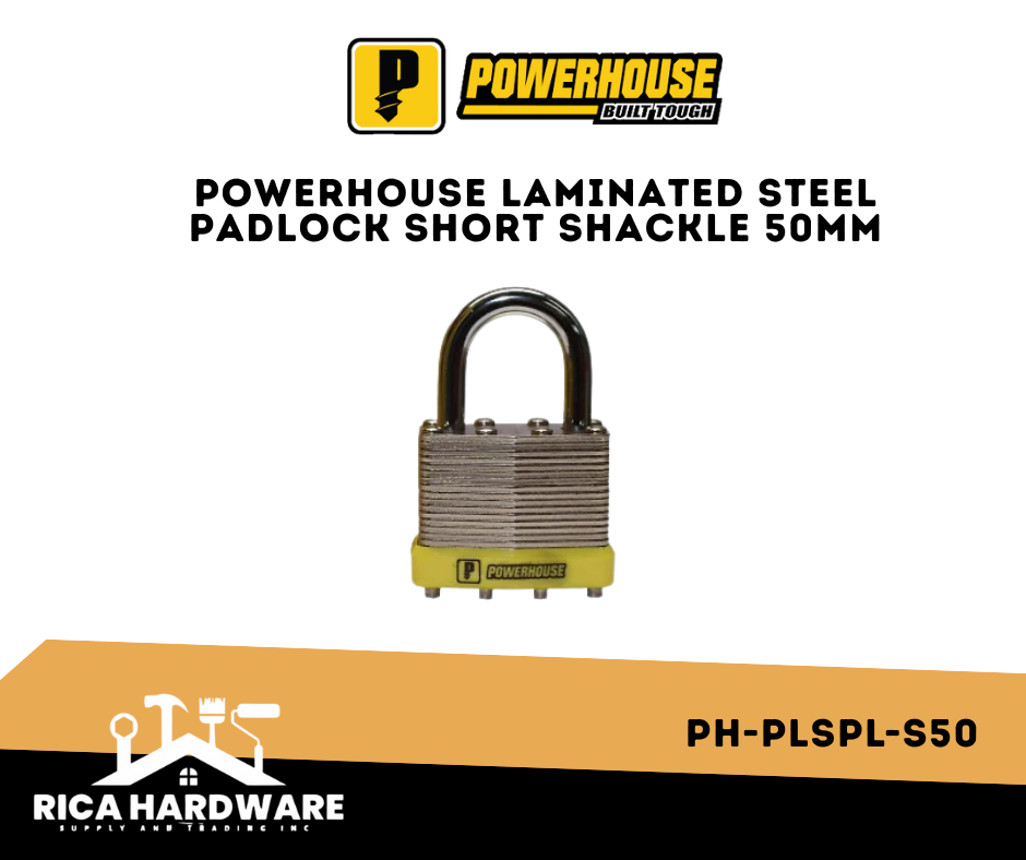 POWERHOUSE PH-PLSPL-S50 LAMINATED STEEL PADLOCK SHORT SHACKLE 50MM