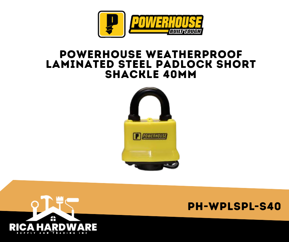 POWERHOUSE PH-WPLSPL-S40 WEATHERPROOF LAMINATED STEEL PADLOCK SHORT SHACKLE 40MM
