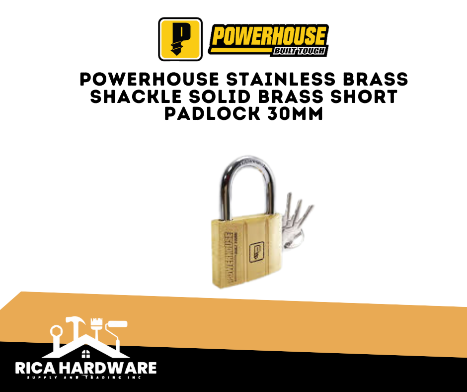 POWERHOUSE STAINLESS BRASS SHACKLE SOLID BRASS SHORT PADLOCK 30MM