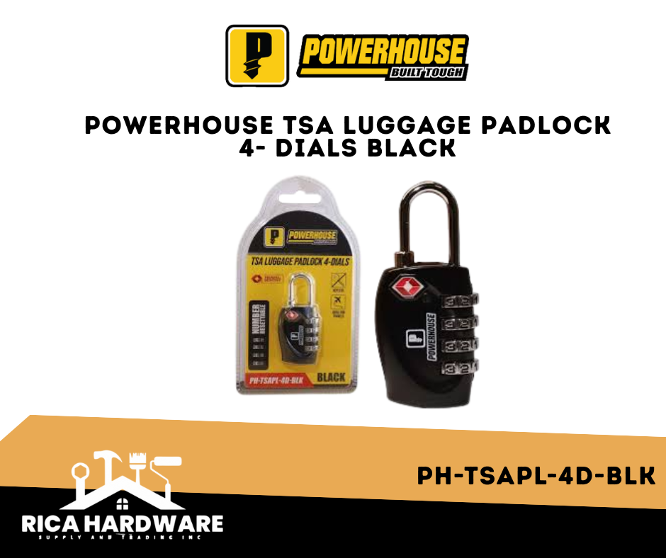 POWERHOUSE PH-TSAPL-4D-BLK TSA LUGGAGE PADLOCK 4- DIALS BLACK