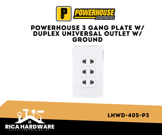 POWERHOUSE 3 GANG PLATE W/ DUPLEX UNIVERSAL OUTLET W/ GROUND (LHWD-402-P3)