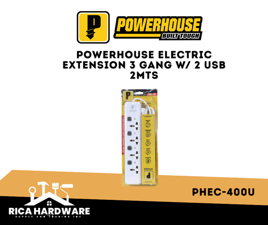 POWERHOUSE PHEC-400U ELECTRIC EXTENSION 3 GANG W/ 2 USB 2MTS