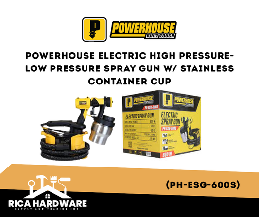 POWERHOUSE ELECTRIC HIGH PRESSURE-LOW PRESSURE SPRAY GUN W/ STAINLESS CONTAINER CUP