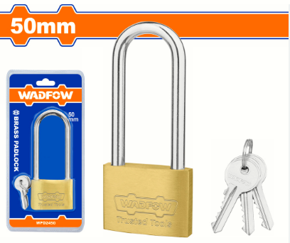 WADFOW LONG SHACKLE BRASS PADLOCK 50MM (WPD2450)