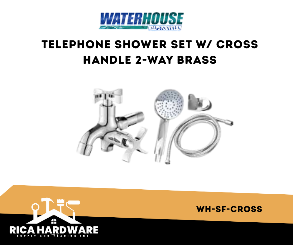 TELEPHONE SHOWER SET W/ CROSS HANDLE 2-WAY BRASS